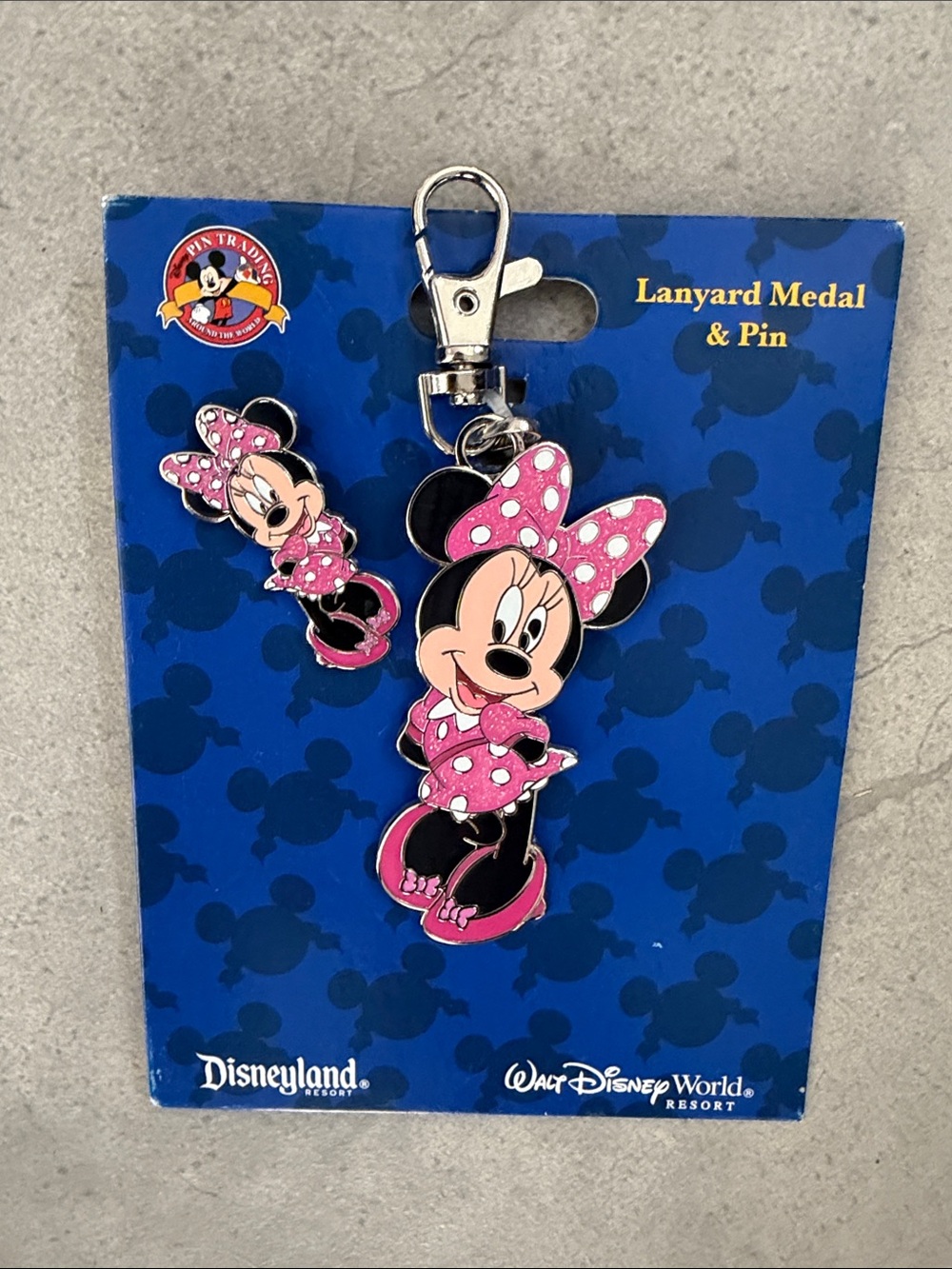 Disney Minnie Mouse Pink Polka Dot Lanyard Medal & Pin Set - Black & Pink